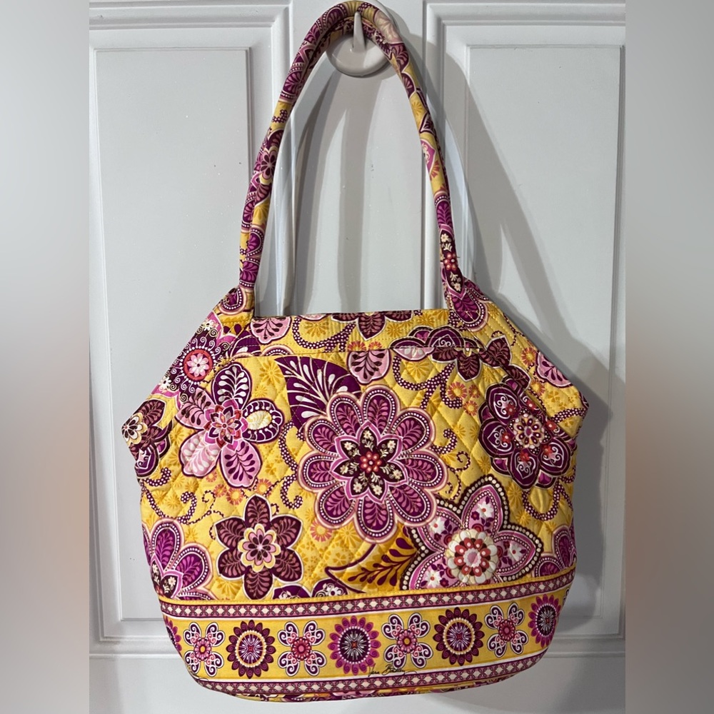 Vera Bradley shoulder bag, yellow pattern, good used condition